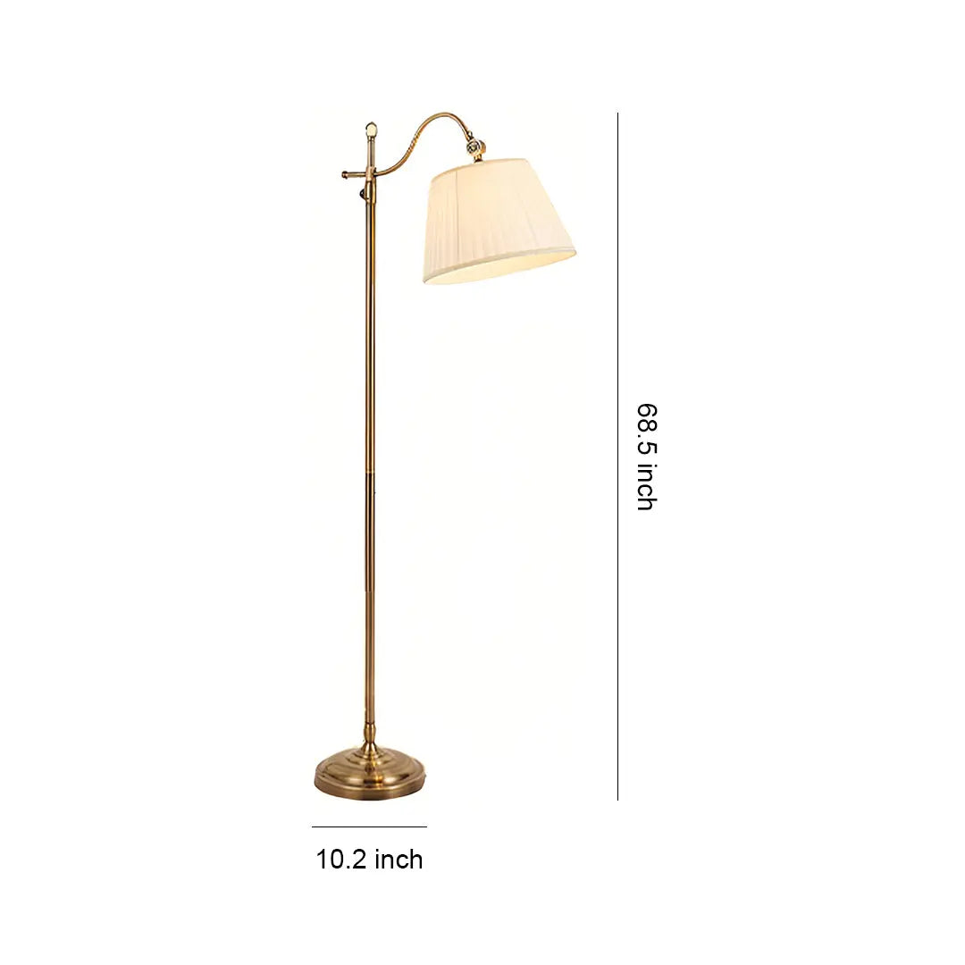 Vintage Style Adjustable Copper Floor Lamp with Fabric Shade and Arch Design Luxe