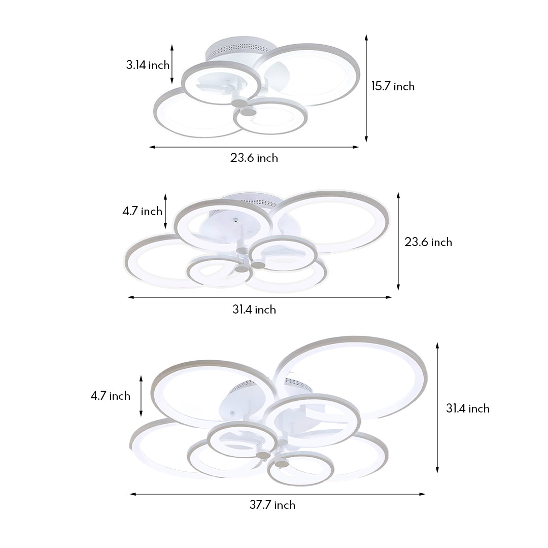 Overlapping Rings LED Semi-Flush Mount — Metal and Acrylic, 4-Light / 6-Light / 8-Light, Dimmable