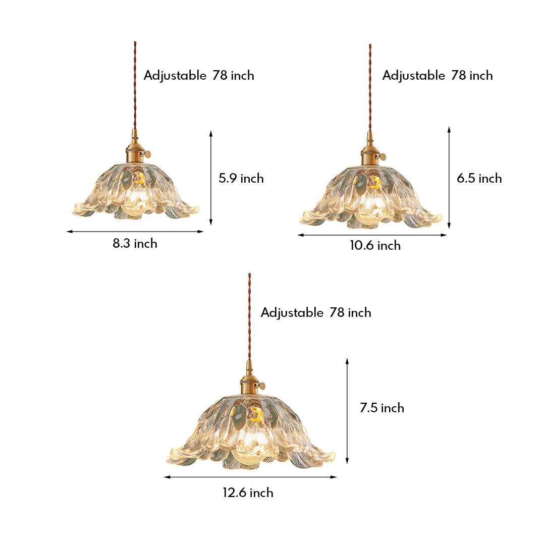 Floral Glass Mini Pendant — Brushed Brass, 1-Light, 6W, Available in Three Sizes