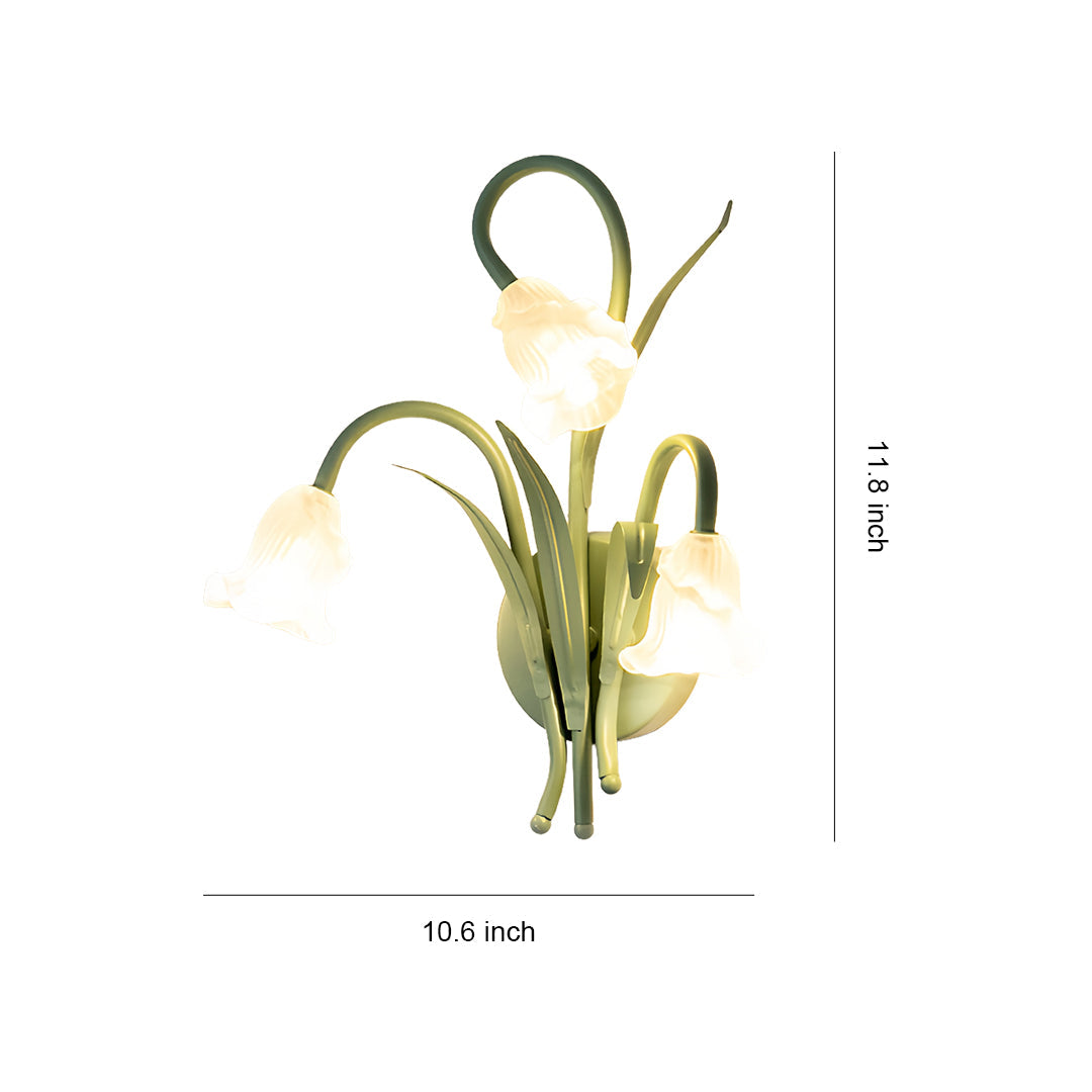 French Country Flower Wall Sconce — Iron and Clear Glass, Green Finish, G4, Three-Step Dimming (3000K/4500K/6000K)