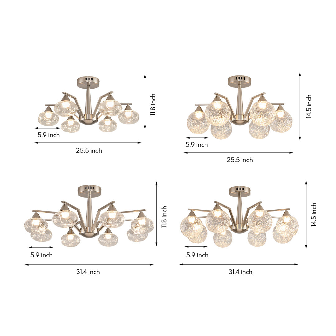 Sputnik Mid-Century Semi-Flush Mount — Sand Nickel Iron, Cognac Glass, 6- or 8-Light, Three-Color Dimming