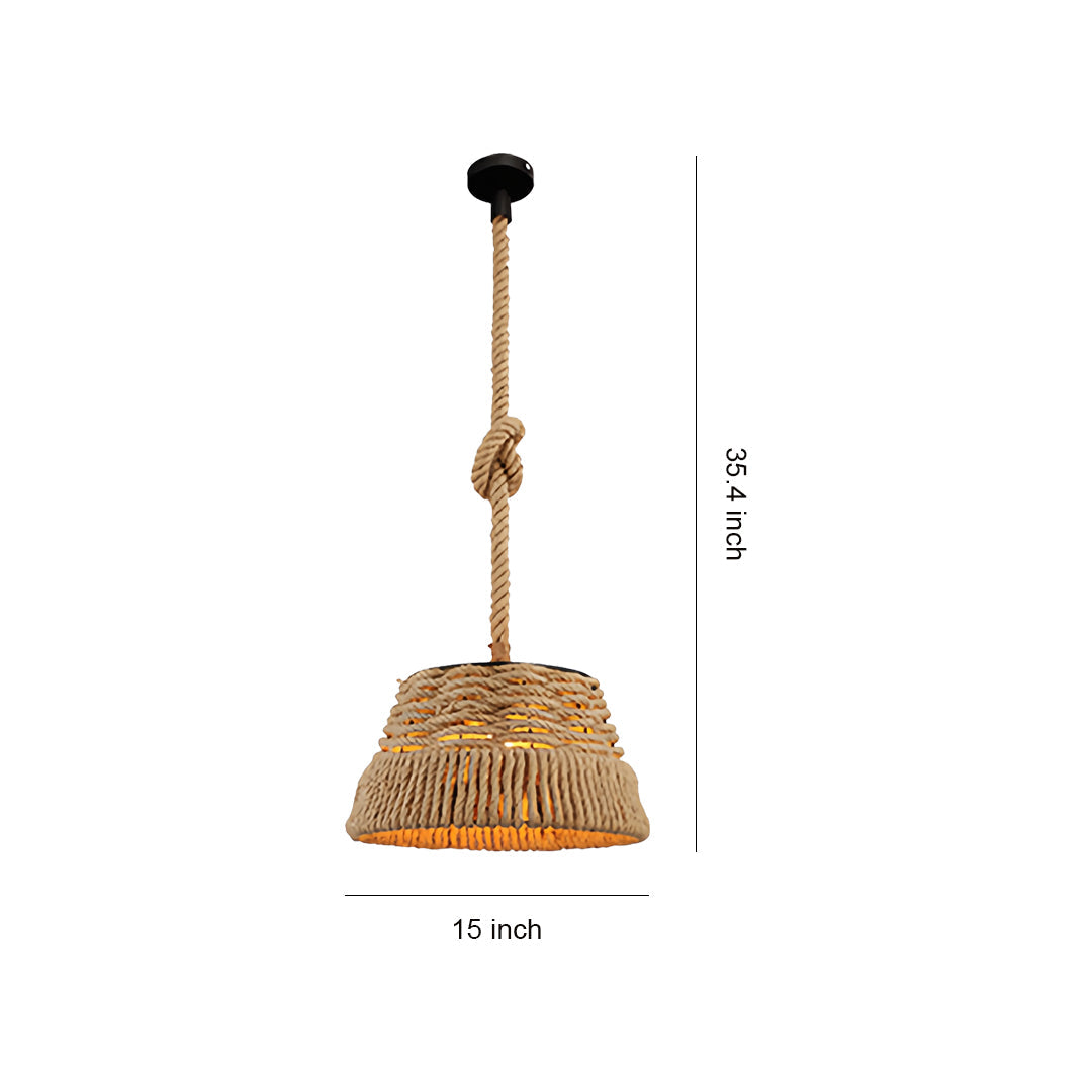 Vintage Industrial Hemp Rope Pendant Light — Iron, Bell-Shaped, E27, 4W, Adjustable 50cm Cord