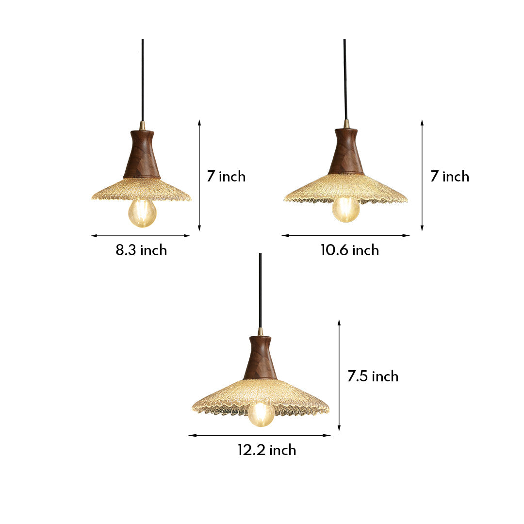 Wabi-Sabi Mini Pendant — Blown Glass, Walnut Wood and H65 Brass, 6W LED E27, 1.8m Adjustable Cord