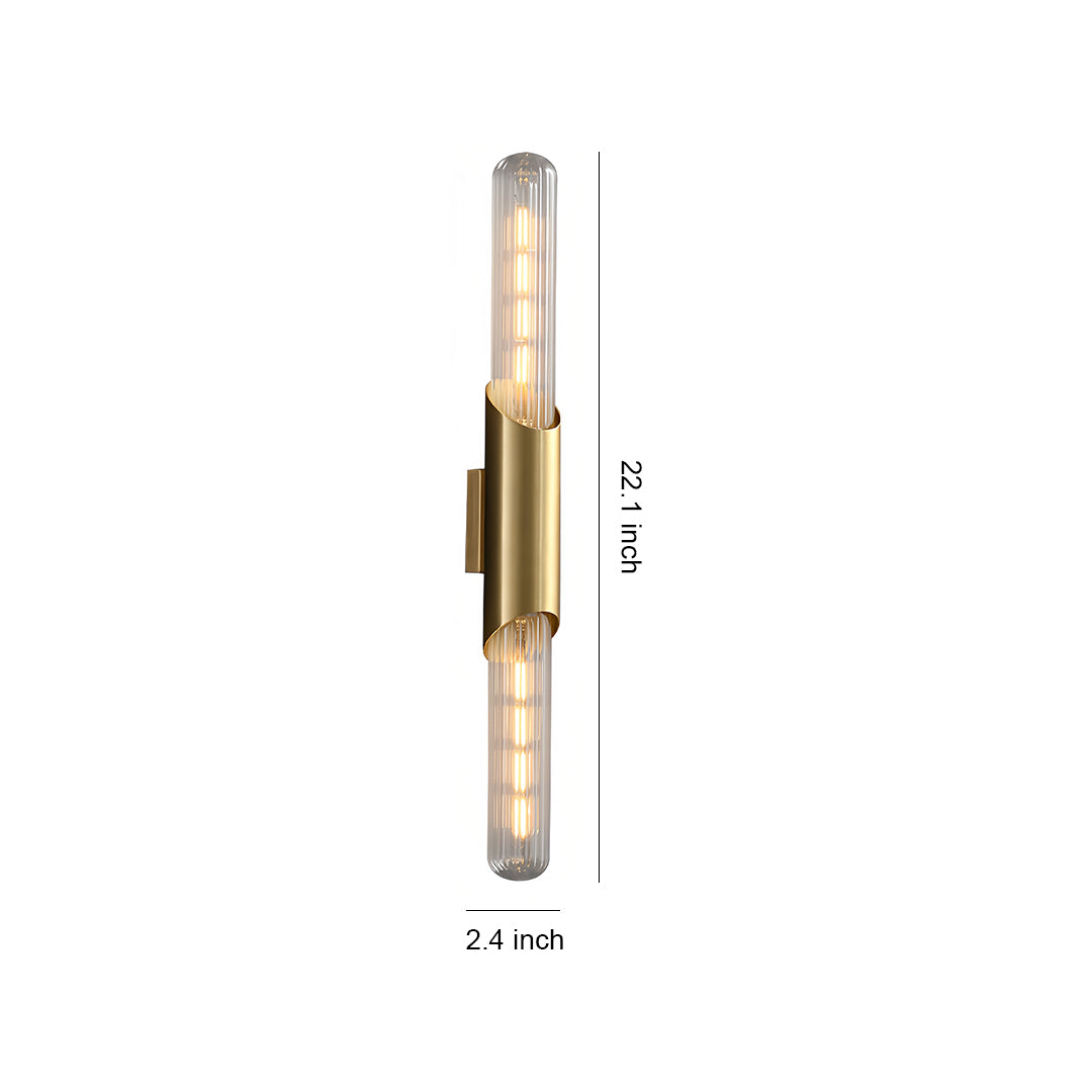 Cylindrical Up/Down Wall Sconce — Full Brass, Transparent Glass Shade, E14, 5W, 3000K/4000K/6000K