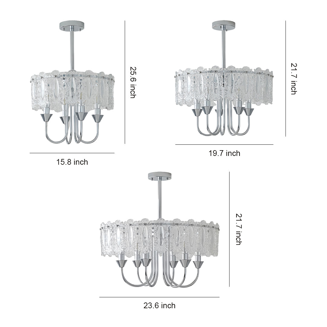 French Country Drum Chandelier — Chrome Iron, Transparent Glass, 3-Step Dimming, 40CM–60CM