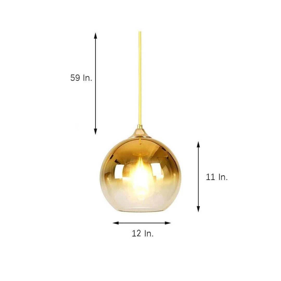 Gradient Glass Globe Mini Pendant — Metal, E26/E27, 12" Diameter, 59" Adjustable Cord, Rose Gold / Chrome / Gold