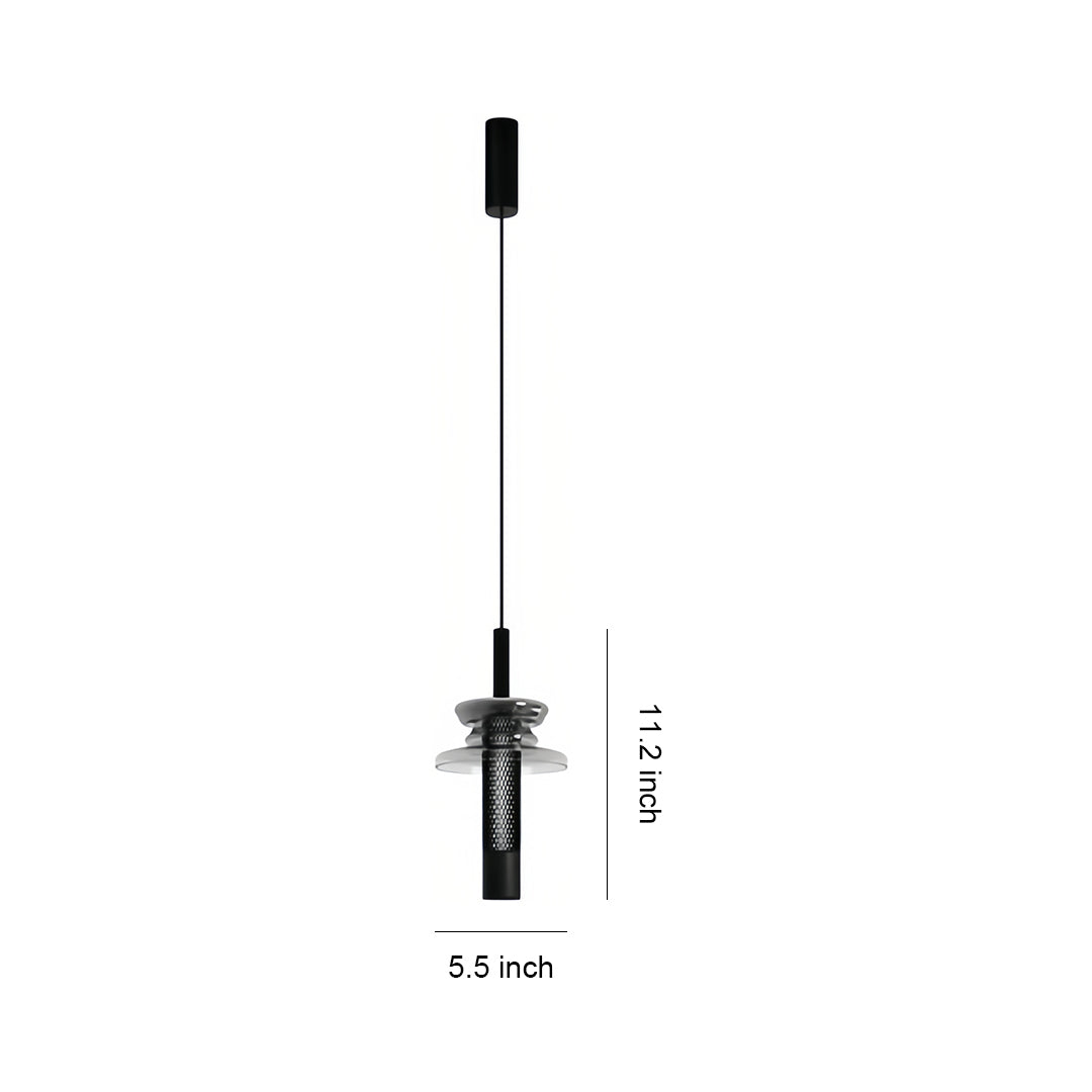 Geometric Mini Pendant — Black Iron and Aluminum, Hand-Blown Glass Shade, 7W LED, 3-Step Dimming, Dimmable, Remote Control
