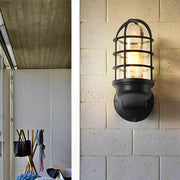Retro Cage Outdoor Wall Sconce — Die-Cast Aluminum and Glass, 4W LED, E27, Waterproof, 6" × 9"