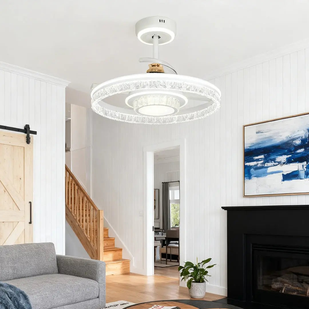 Nordic Luxury Ceiling Fan with Round Light and White Aluminum Body Luxe