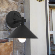 Retro Conical Outdoor Wall Sconce — Iron, Matte Black / Gold Bronze / Silver Bronze, Waterproof, 10" × 9"