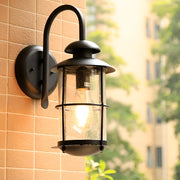 Industrial Outdoor Wall Sconce — Black Iron and Glass, Plug-in, E27, LED, 7" × 16"