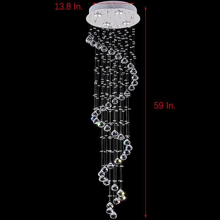 5-Tier Multi-Spiral Crystal Chandelier — Metal, Electroplated Finish, 4-Light GU10, 14" Wide