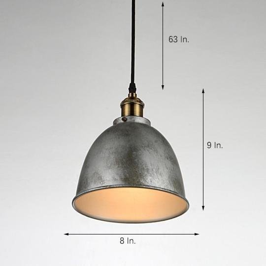 8" Rustic Dome Mini Pendant — Metal, Industrial Bowl, E26/E27, 60W, White / Cool White