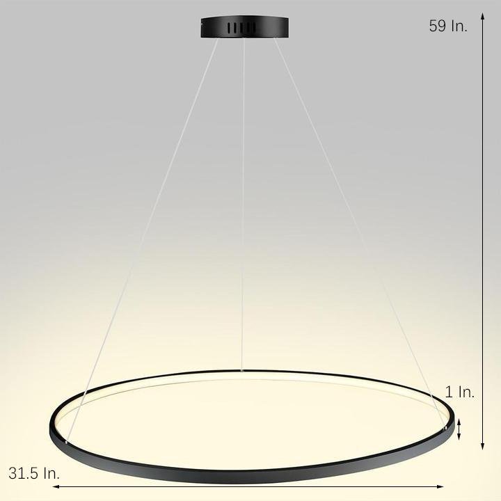Round Geometric Single-Ring Pendant Chandelier — Black Metal & Acrylic, 30W LED, Dimmable 3000K–6000K, Remote, 31"