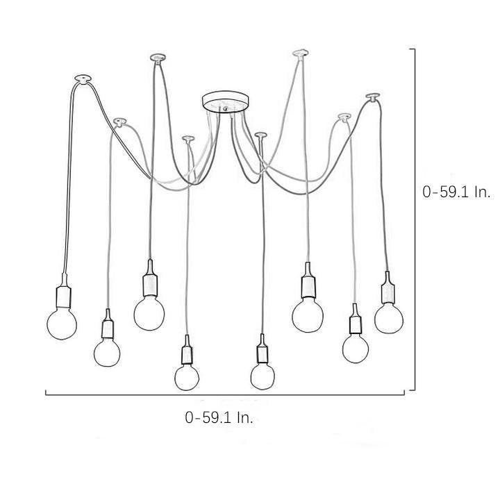 10-Head Cluster Spider Multi-Light Pendant — Aluminum, Fabric Cable, Acrylic Shades, 40W LED, DIY Adjustable, Industrial or Modern
