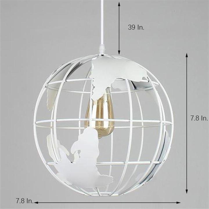 8" Globe World Map Pendant Light — Metal, Retro, 1-Light E26/E27, 60W, 39" Adjustable Cord