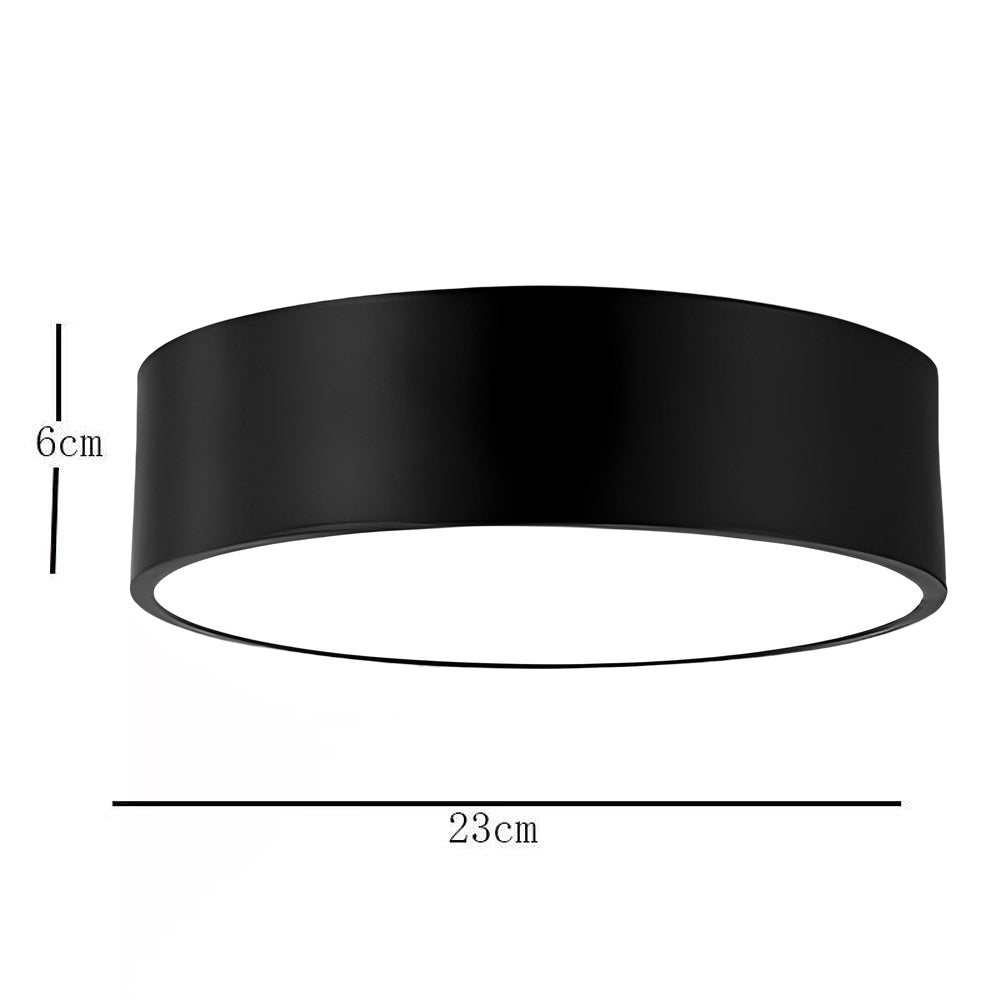 Cylindrical LED Flush-Mount Ceiling Light — Black Metal, 9" Diameter, Three-Step Dimming (3000K/4500K/6000K)