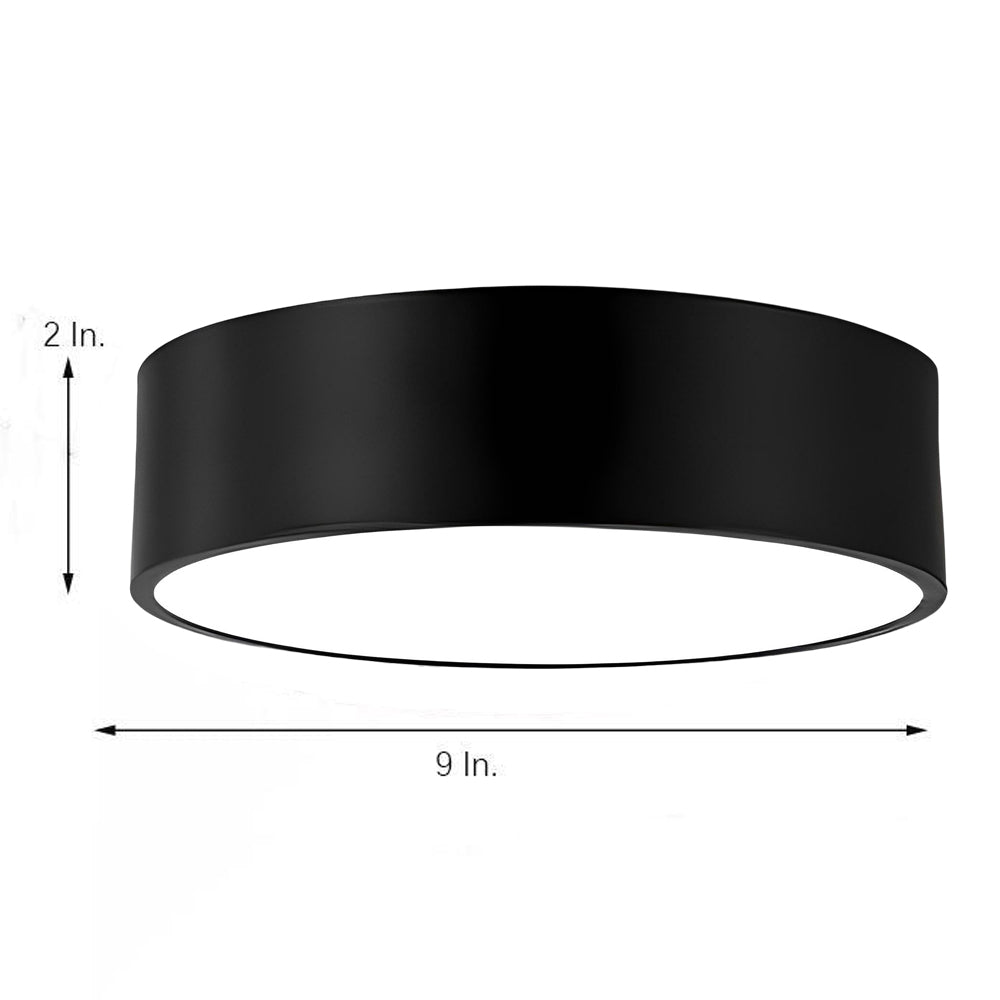 Cylindrical LED Flush-Mount Ceiling Light — Black Metal, 9" Diameter, Three-Step Dimming (3000K/4500K/6000K)