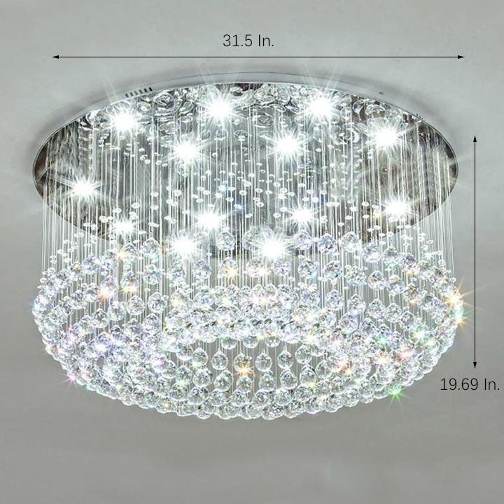 5-Tier Crystal Drum Flush-Mount Chandelier — Iron, LED, 16-Light, 31.5" Dia., Antique Brass or White