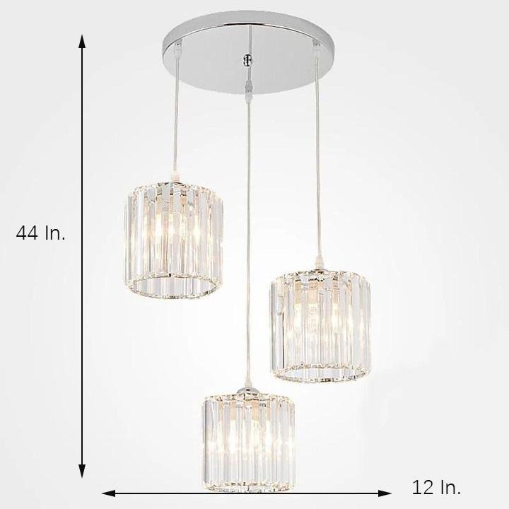 3-Light Crystal Island Lantern Chandelier — Metal, Chrome / Gold, LED 3000K, 39" Adjustable Chain