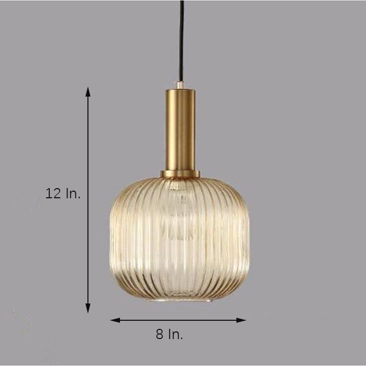 71" Ribbed Blown Glass Mini Pendant — Antique Metal, LED, 40W, 8" Diameter, 59" Cord, Amber / Green / Gray