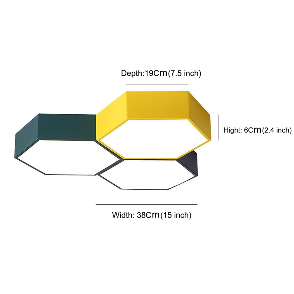 Geometric LED Flush-Mount Ceiling Light — Metal & Acrylic, Tri-Color Wireless Control, 15" Wide