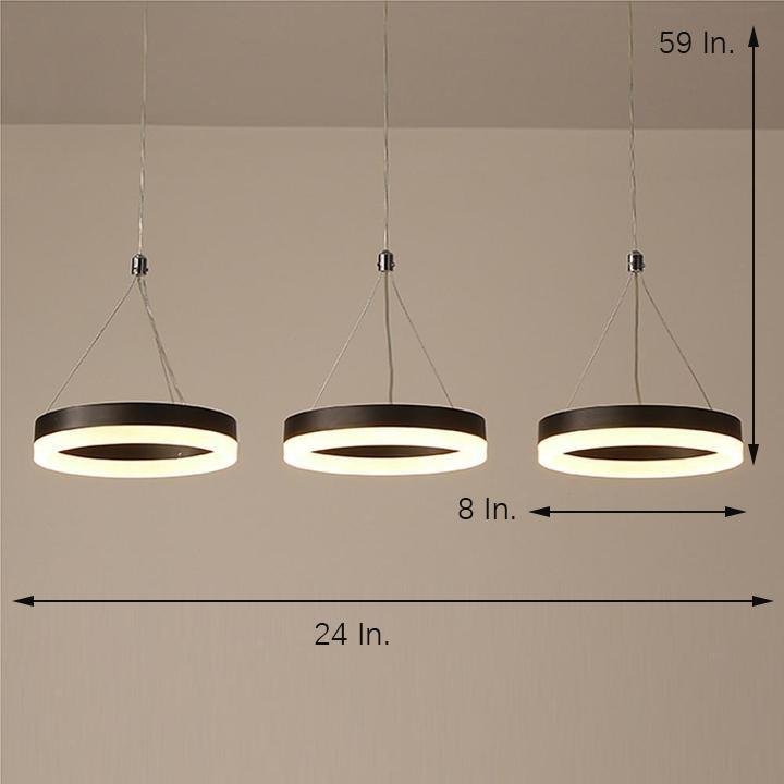 Modern 3-Light Adjustable Ring Pendant Chandelier — Aluminum & Acrylic, LED Dimmable, 24", Remote Control