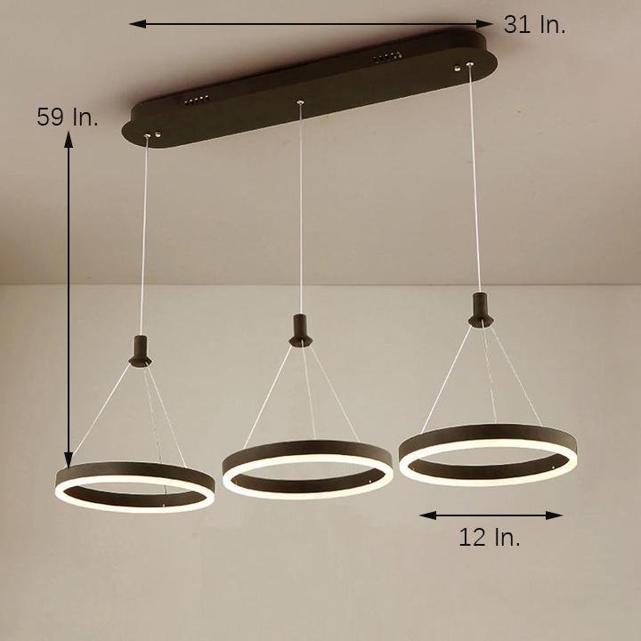 3-Ring LED Pendant Chandelier — Aluminum and Acrylic, Dimmable with Remote, Black or White