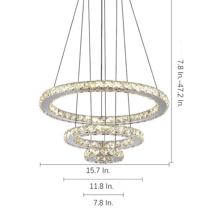 Tiered 3-Ring Crystal Chandelier — Chrome, 40.5W LED, Dimmable, Remote Control, 16" Diameter