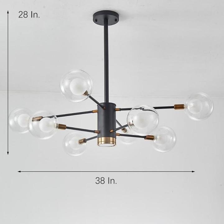 Sputnik Chandelier, 8-Light — Metal and Glass, G9 LED, 38" Diameter, Black and Gold
