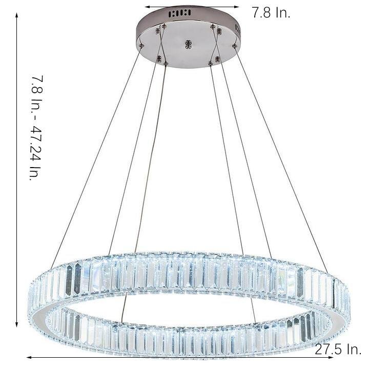 Ring-Shaped Crystal Wagon Wheel Chandelier — Gold Finish, 1-Light, 28" Diameter, Integrated LED, 36W