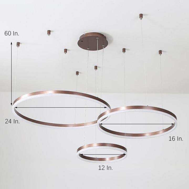 Modern 3-Ring Chandelier — Acrylic and Aluminum, Gold or Coffee, Dimmable LED, Remote Control