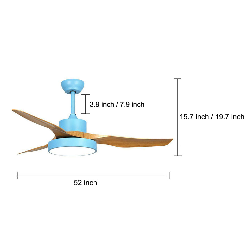 Rustic 3-Blade Ceiling Fan — Wood Grain Finish, LED, Dimmable, Remote Control, 3000K–6000K, 52"