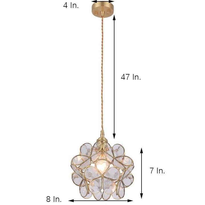 Ornate Flower Glass Mini Pendant — Copper & Brass, 1-Light E27, Adjustable Height