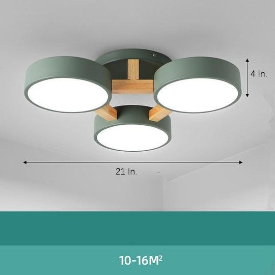 Triple Circular Flush-Mount Ceiling Light — Metal and Wood, 3-Light, 36W LED, 3-Step Dimming, 21"