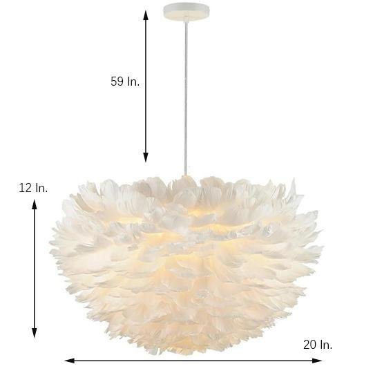 Feather Chandelier — Metal, Pink or White, 3-Light LED, 20" Diameter, 3000K Warm White