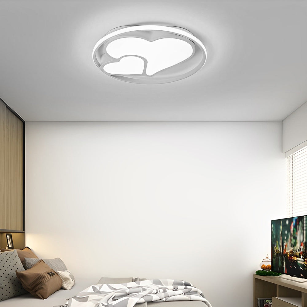 Modern Heart-Circle Flush-Mount Ceiling Light — Dimmable LED, Remote Control, Black or White