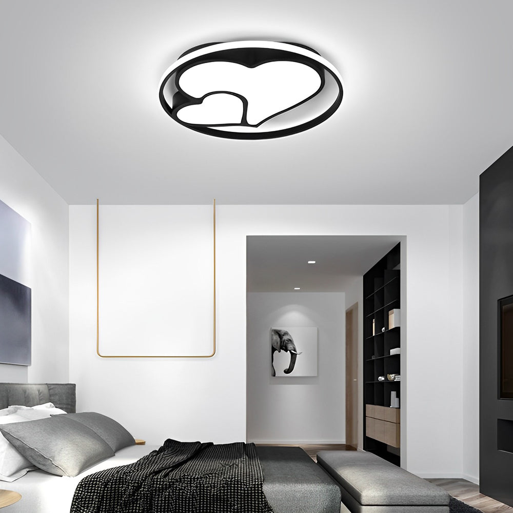 Modern Heart-Circle Flush-Mount Ceiling Light — Dimmable LED, Remote Control, Black or White