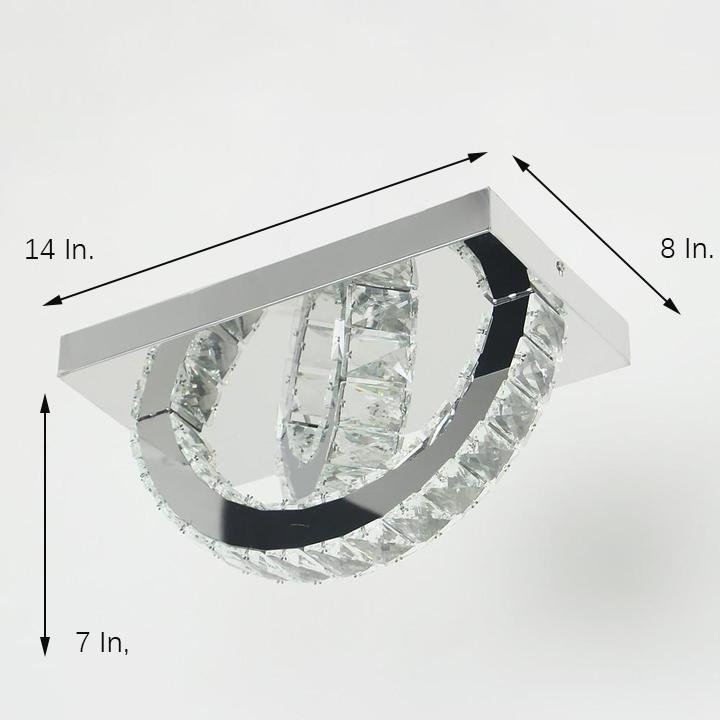 Semicircular Crystal Flush-Mount Ceiling Light — Metal, LED, 14" Wide, 3000K / 3000K+6000K