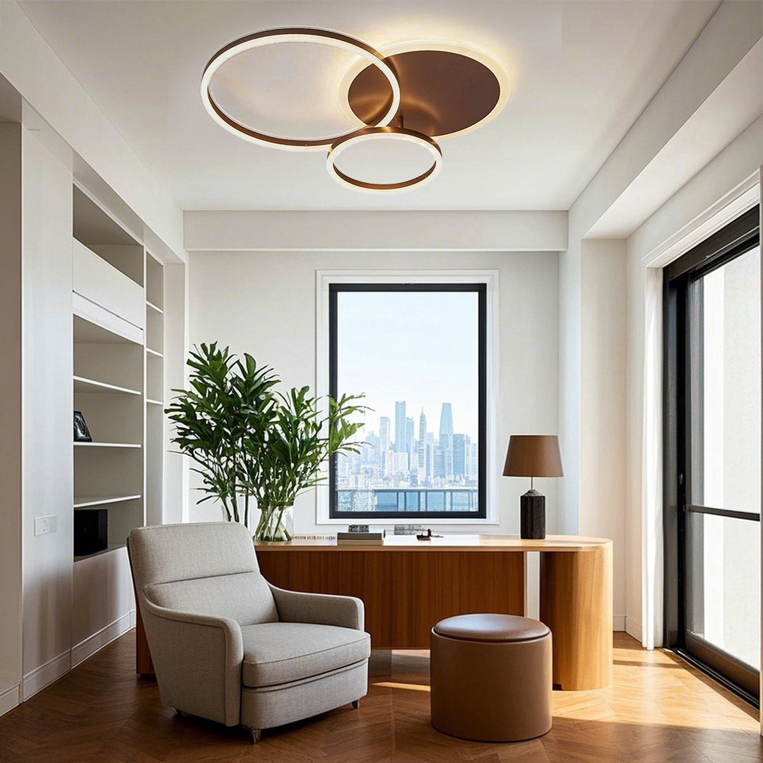 3-Ring Circle Flush-Mount Light — White Acrylic, 3-Light LED, 3-Color Dimmable, 26" × 20"