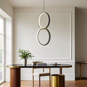 Interlocking Dual-Ring LED Pendant Light — Aluminum and Acrylic, Dimmable, Remote Control, 3000K–6000K, 59" Adjustable Cord