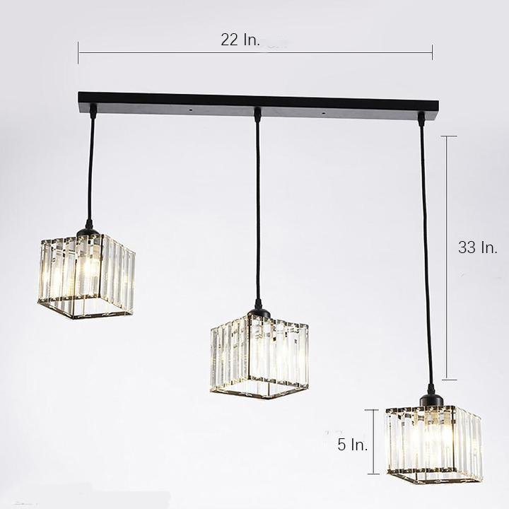 Square Lantern Crystal Pendant — Metal, Black or Gold, Adjustable Chain, 5" × 5"