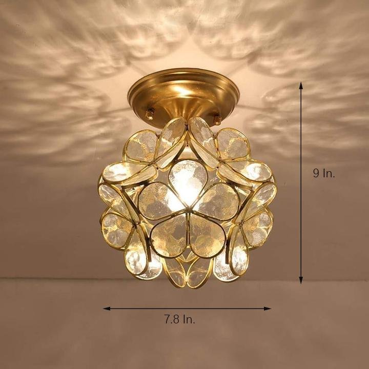 Flower Glass Flush-Mount Ceiling Light — Copper Brass Finish, LED, 8" Diameter