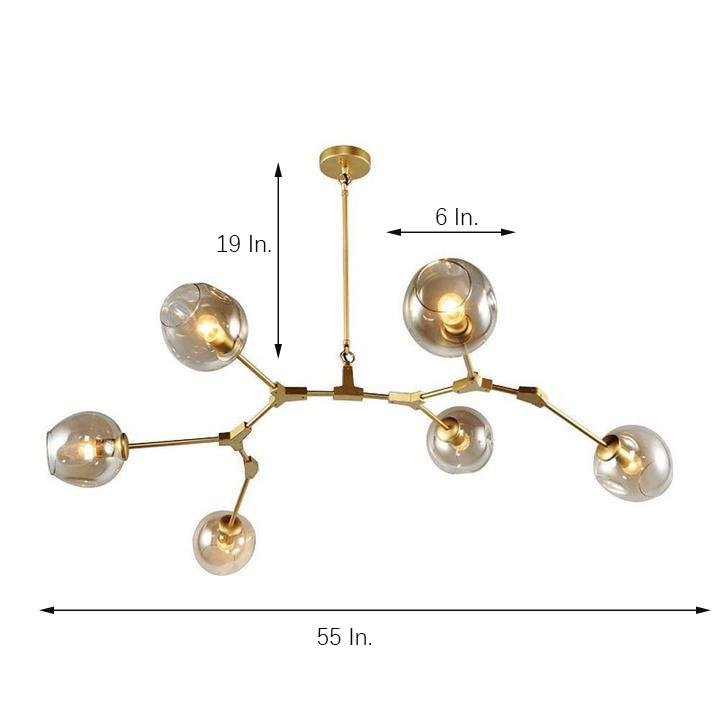Molecule Sputnik Chandelier — Blown Glass, Metal, 6-Light, 55" Wide, E26/E27
