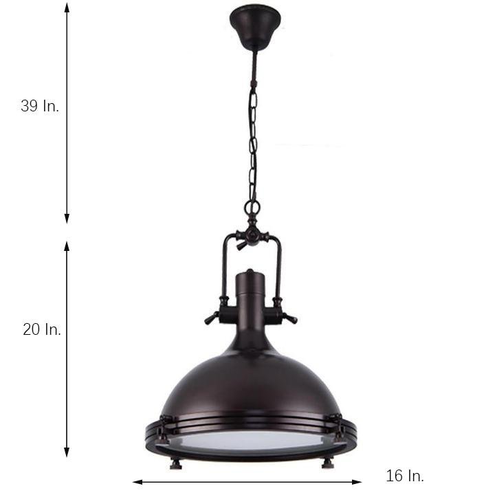 Industrial Vintage Lantern Pendant Chandelier — Metal, E26/E27 LED, 16" Dia., Adjustable 39" Chain, 3000K