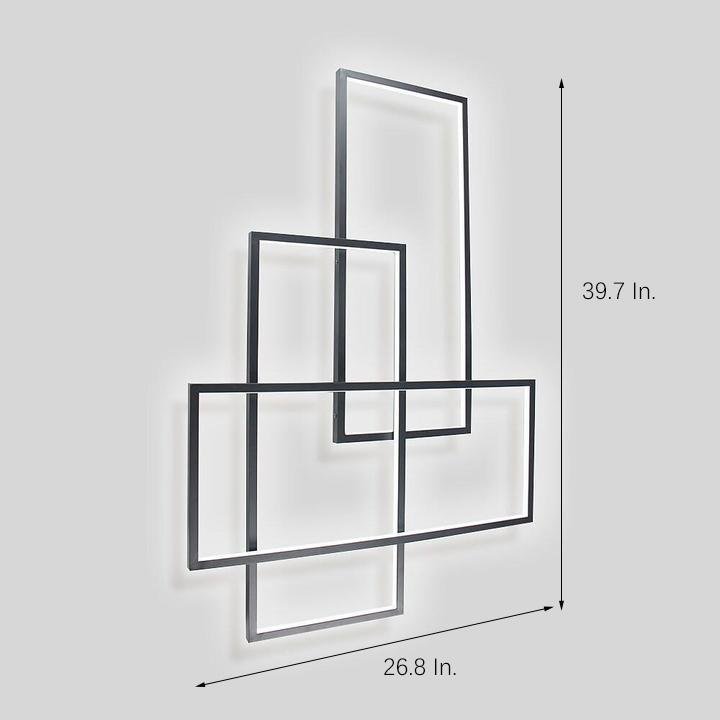 Overlapping Rectangles Geometric Flush-Mount Ceiling Light — Aluminum, 90W LED, Dimmable with Remote, 40" × 27"