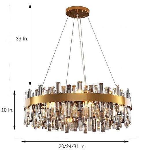 8-Light Round Crystal Chandelier — Gold Stainless Steel, Modern Lantern, LED E12/E14, 20" Diameter