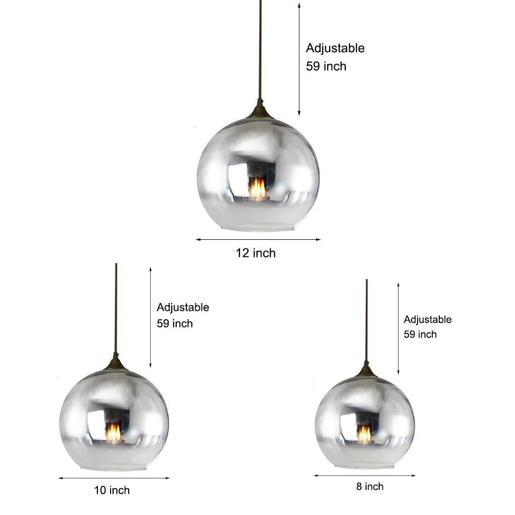 Glass Globe Mini Pendant — Modern Industrial, LED, 3-Step Dimming, 3000K/4500K/6000K, 8"/10"/12", Gold or Silver