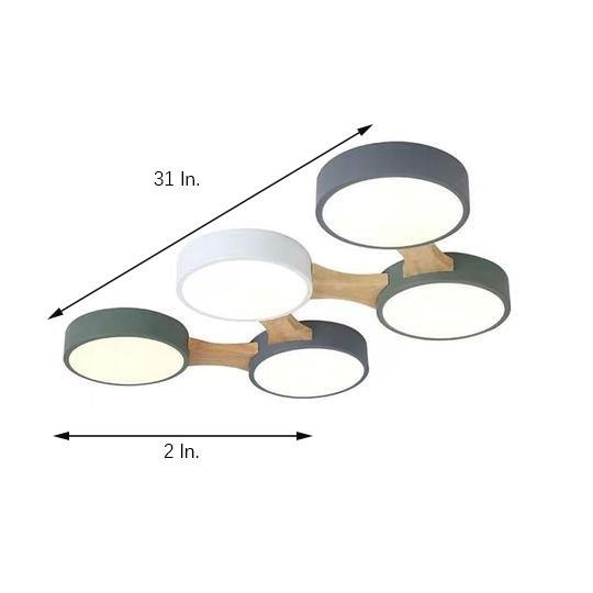 Circular Multi-Light LED Flush Mount — Wood/Bamboo and PVC, 3-Light / 4-Light / 5-Light, Dimmable 3000K–6000K, Remote Control
