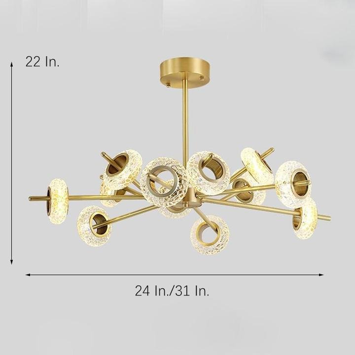 Sputnik Crystal Sphere Chandelier — Brass, Gold Electroplated, Integrated LED 3000K, 8 or 12-Light
